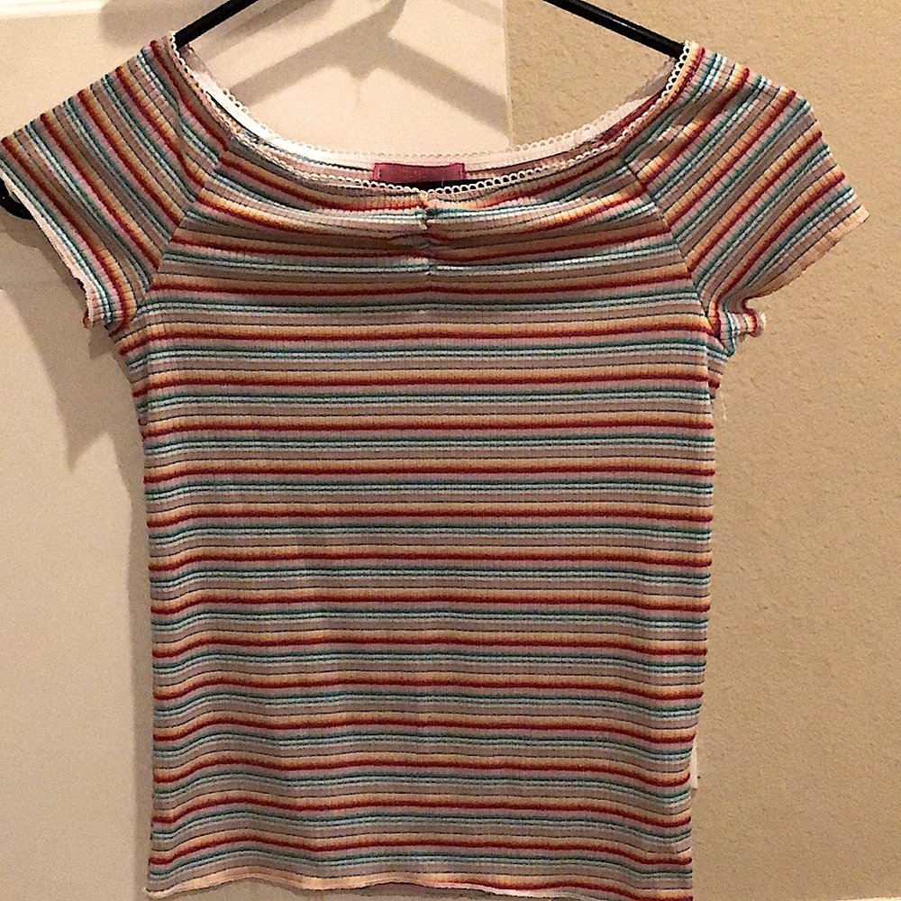 Off the shoulder striped shirt